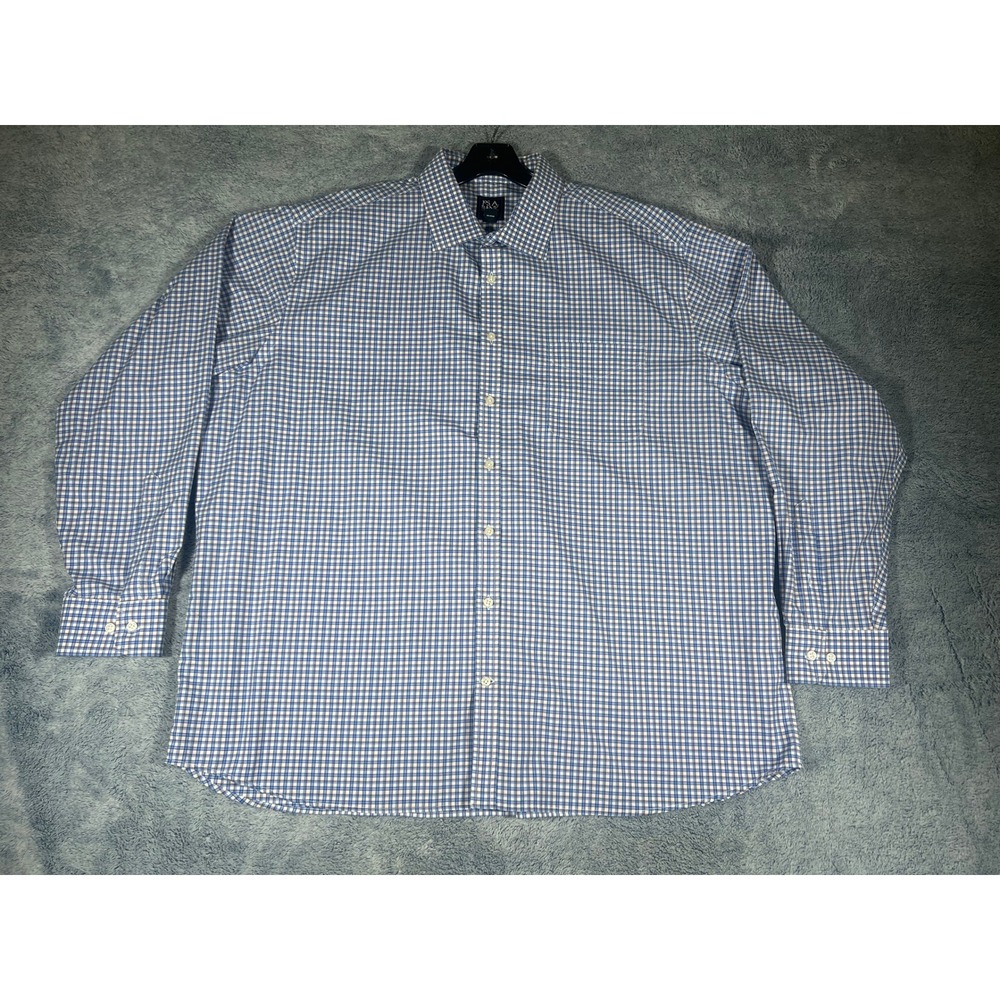 Jos A Bank Traveler Shirt Mens XXL Blue Orange Check Long Sleeve Traditional Fit